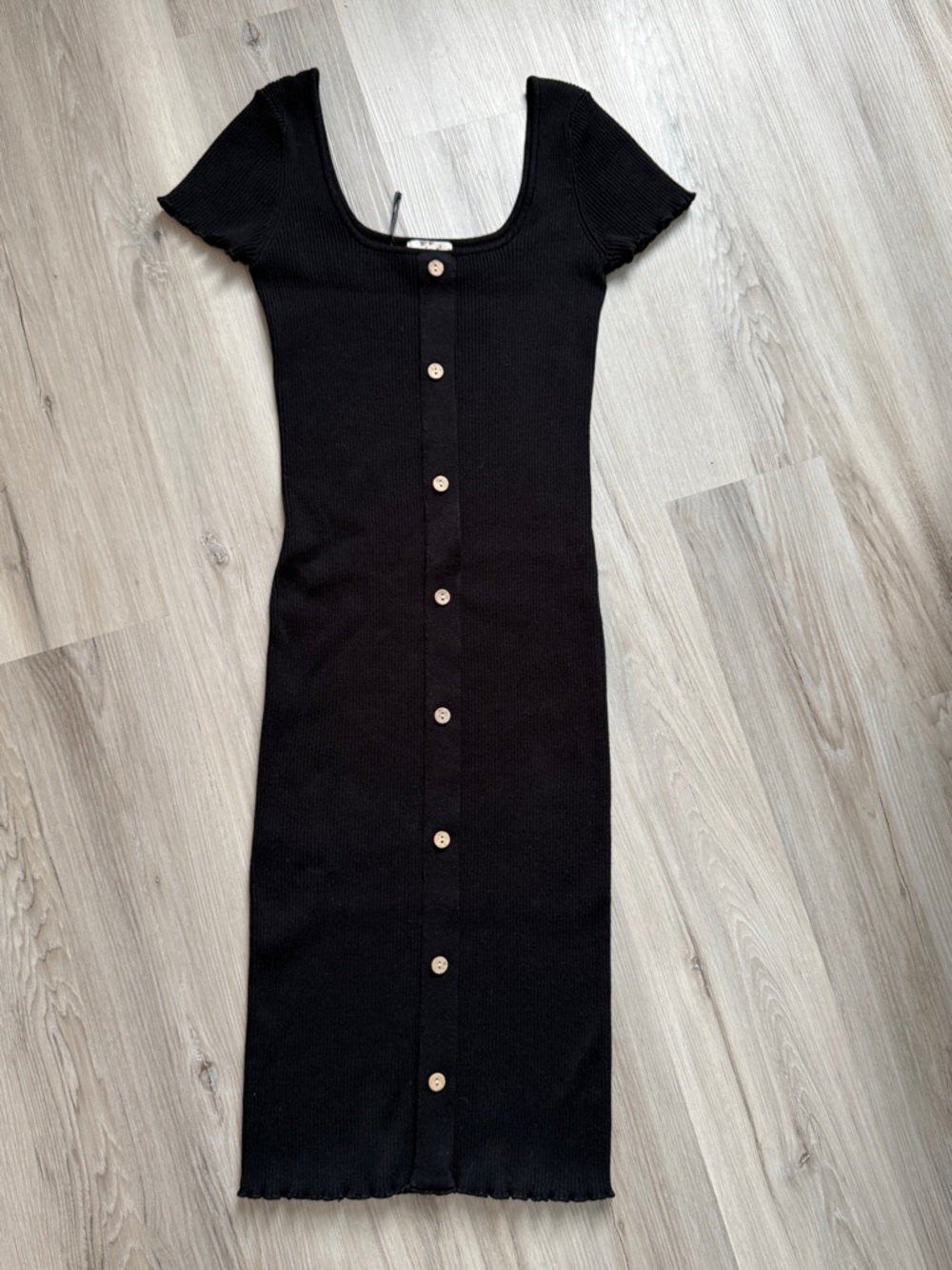 Hippie Rose Black Ribbed Button-Down Midi Dress
